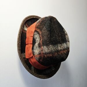 Raffaello Bettini Wool Plaid Hat 23" Made In Italy